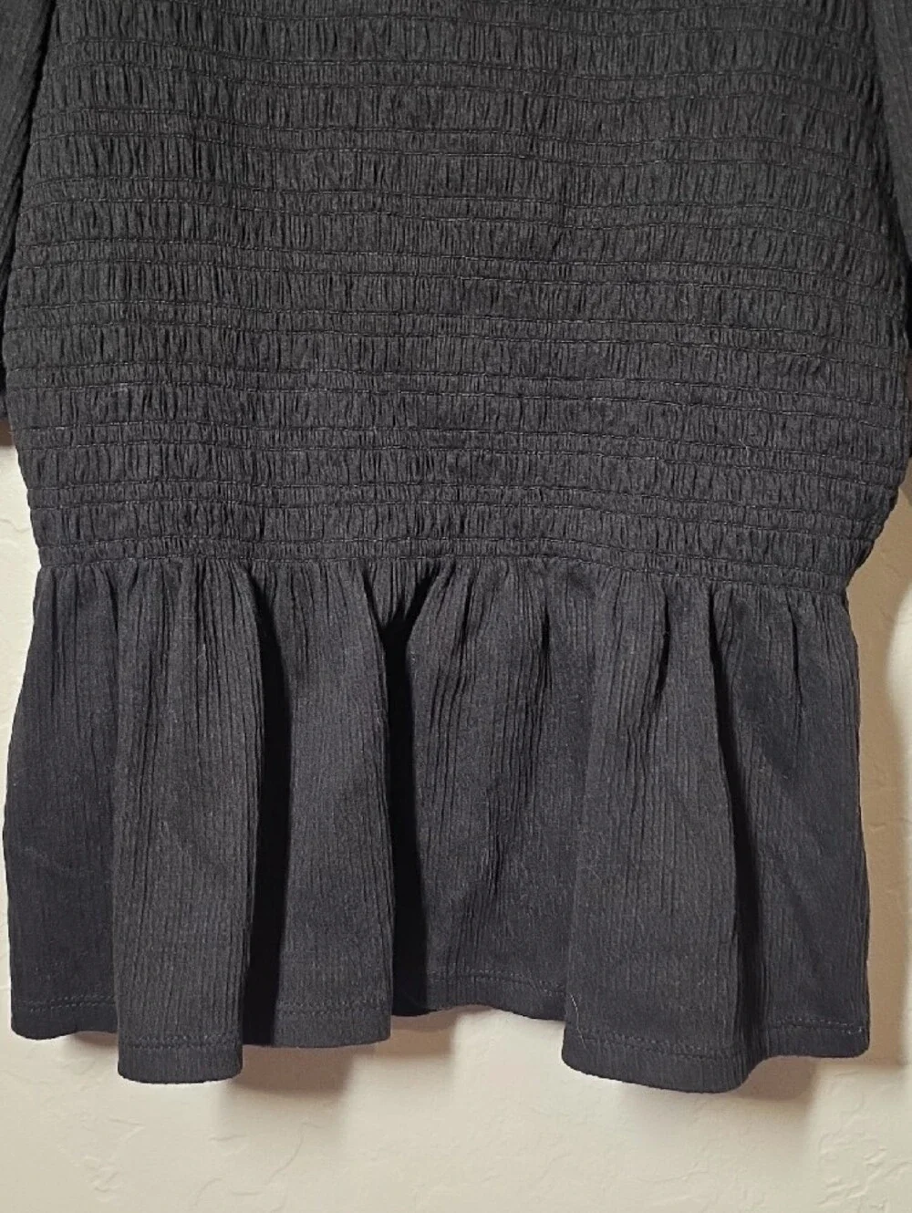 Women’s Black Boho Smocked Off-Shoulder Puff Sleeve Top